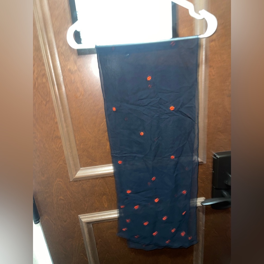 Black Sheer Scarf with Red Embroidered Ladybugs